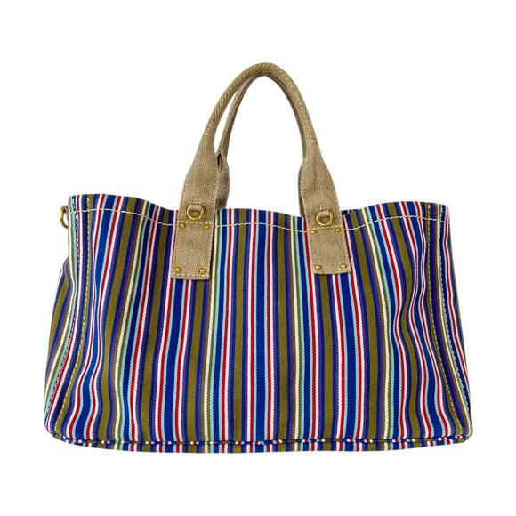Prada Striped Canapa Tote Bag - Picture 2 of 9